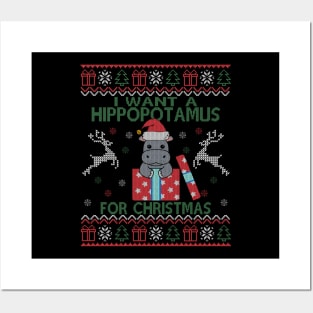 I Want A Hippopotamus For Christmas Cute Hippo Merry Xmas Ugly Posters and Art